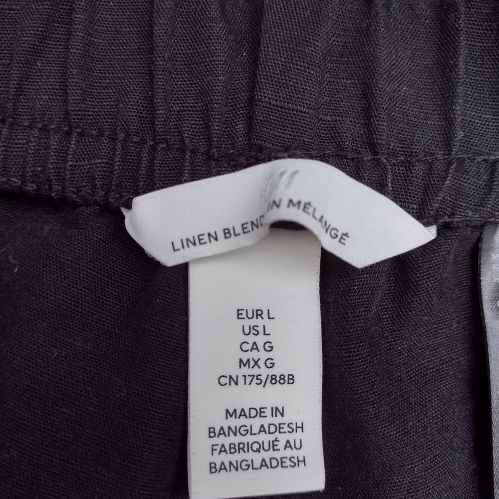 H&M Linen Blend Wide Leg Pants Black Drawstring High Rise - Picture 3 of 6